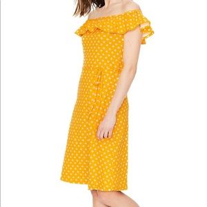 NWT Yellow White Polka Dot Off-Shoulder Dress